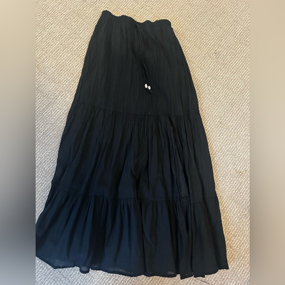 Black Maxi Tiered Skirt with Drawstring Waist - Women